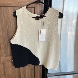 Zara Cream and Black Sleeveless Knit Top